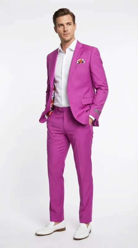 Mens Fuchsia 2 Piece Suit – Bright Pink Formal Suit for Men Stylish Wedding Party Prom Suit Magento Color made by Alberto Nardoni