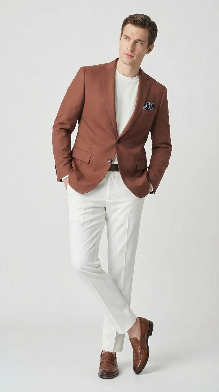 Mens Rustic Brown Light Burnt Orange Copper Blazer – Classic Fit Single Breasted Formal Casual Dress Jacket sold by Alberto Nardoni product image thumbnail 3