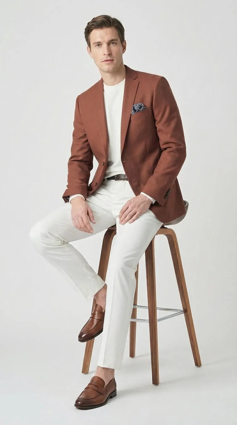 Mens Rustic Brown Light Burnt Orange Copper Blazer – Classic Fit Single Breasted Formal Casual Dress Jacket sold by Alberto Nardoni product image thumbnail 4