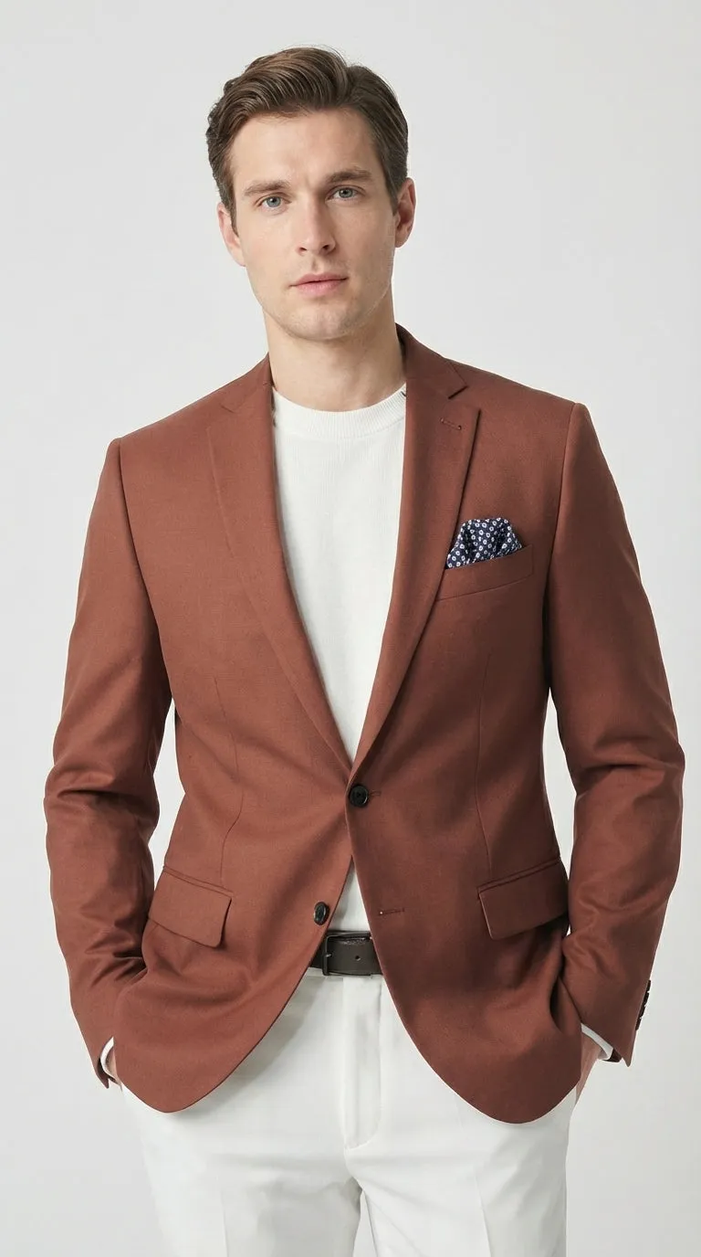 Mens Rustic Brown Light Burnt Orange Copper Blazer – Classic Fit Single Breasted Formal Casual Dress Jacket sold by Alberto Nardoni product image thumbnail 5