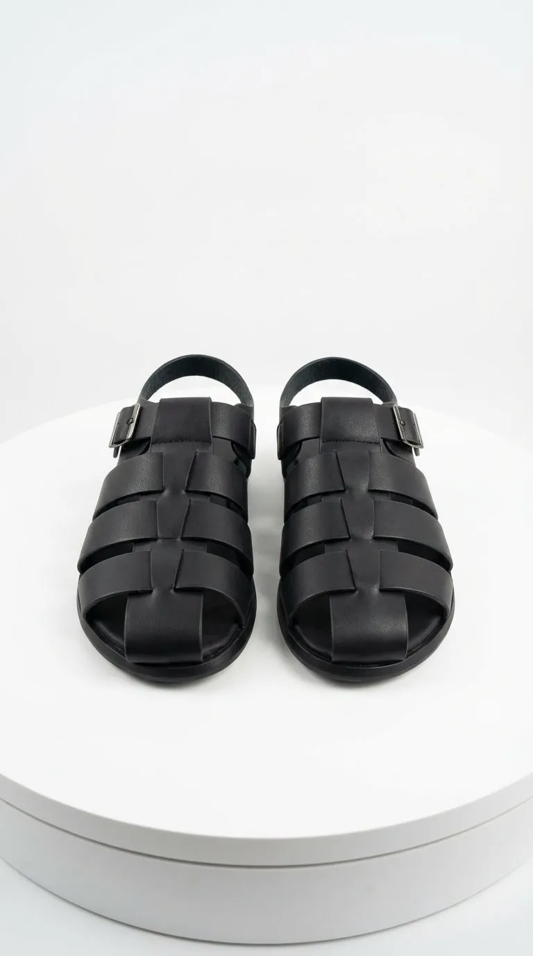 Mens Black Leather Sandals – Buckle Strap Casual Summer Shoes Breathable Open Toe Comfort Footwear sold by Alberto Nardoni