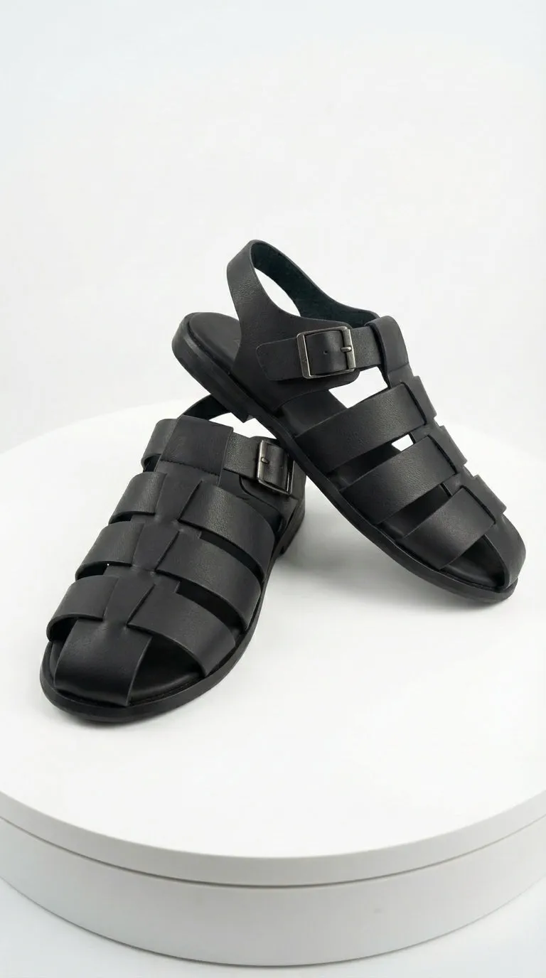 Mens Black Leather Sandals – Buckle Strap Casual Summer Shoes Breathable Open Toe Comfort Footwear sold by Alberto Nardoni product image thumbnail 5