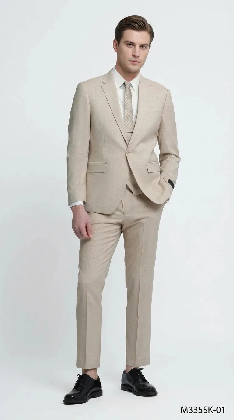 Mens Sand Beige 3 Piece Suit – Double breasted Vest Formal Suit Set and Dress Pants in Champaign Natural Summer Color sold by Alberto Nardoni product image thumbnail 3