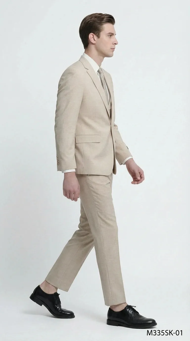 Mens Sand Beige 3 Piece Suit – Double breasted Vest Formal Suit Set and Dress Pants in Champaign Natural Summer Color sold by Alberto Nardoni product image thumbnail 5