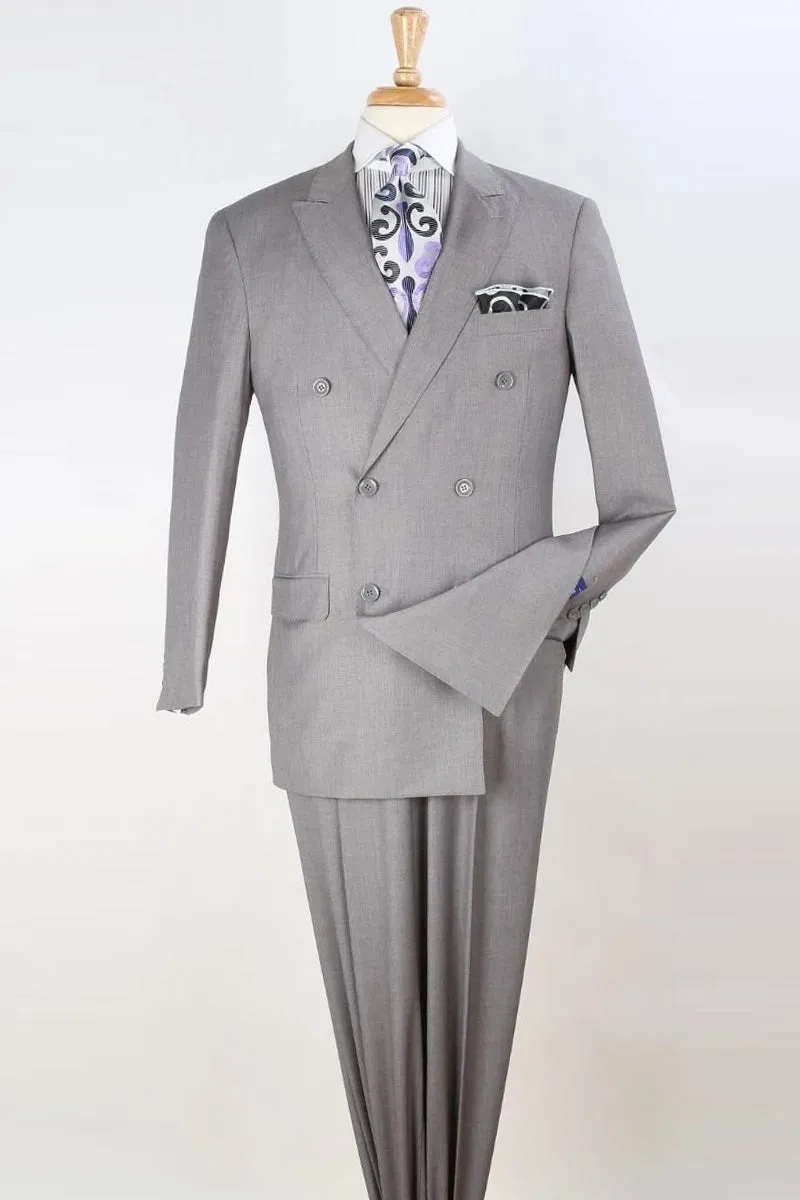 Mens Classic Double Breasted Luxury Wool Feel Suit in Light Grey sold by Alberto Nardoni