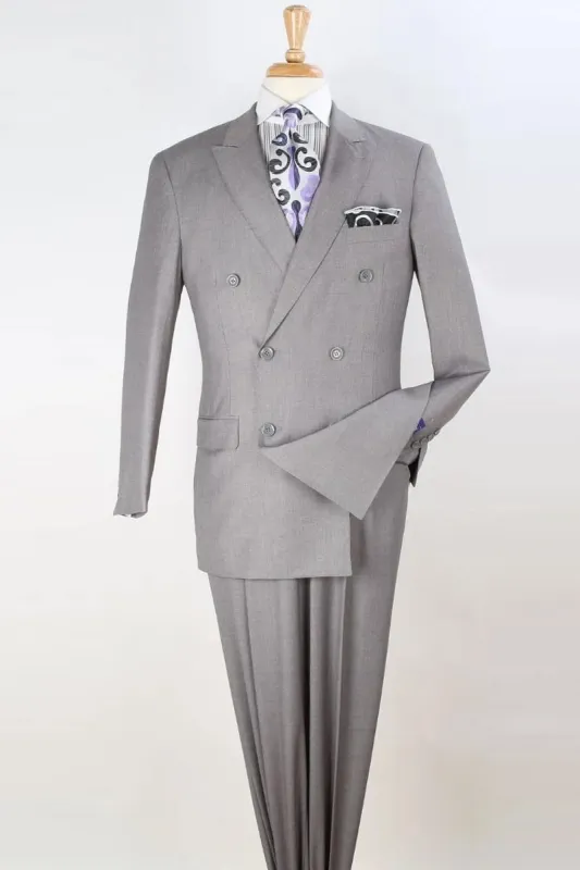 Mens Classic Double Breasted Luxury Wool Feel Suit in Light Grey made by Alberto Nardoni
