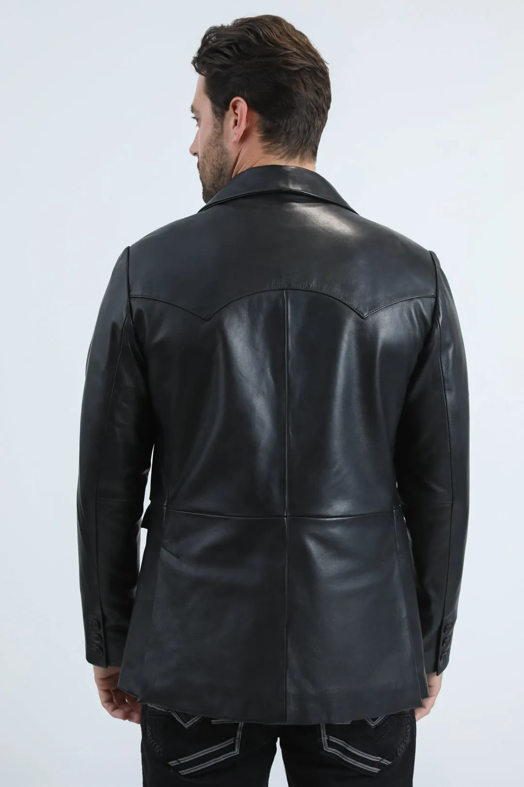 Mens Platini Western Leather Jacket Black - Vintage Cowboy Style sold by Alberto Nardoni product image thumbnail 4
