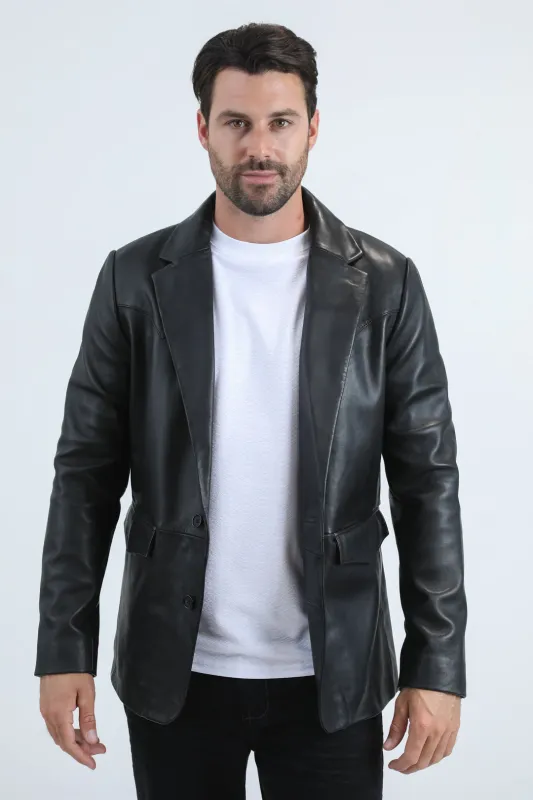 Mens Platini Western Leather Jacket Black - Vintage Cowboy Style made by Alberto Nardoni