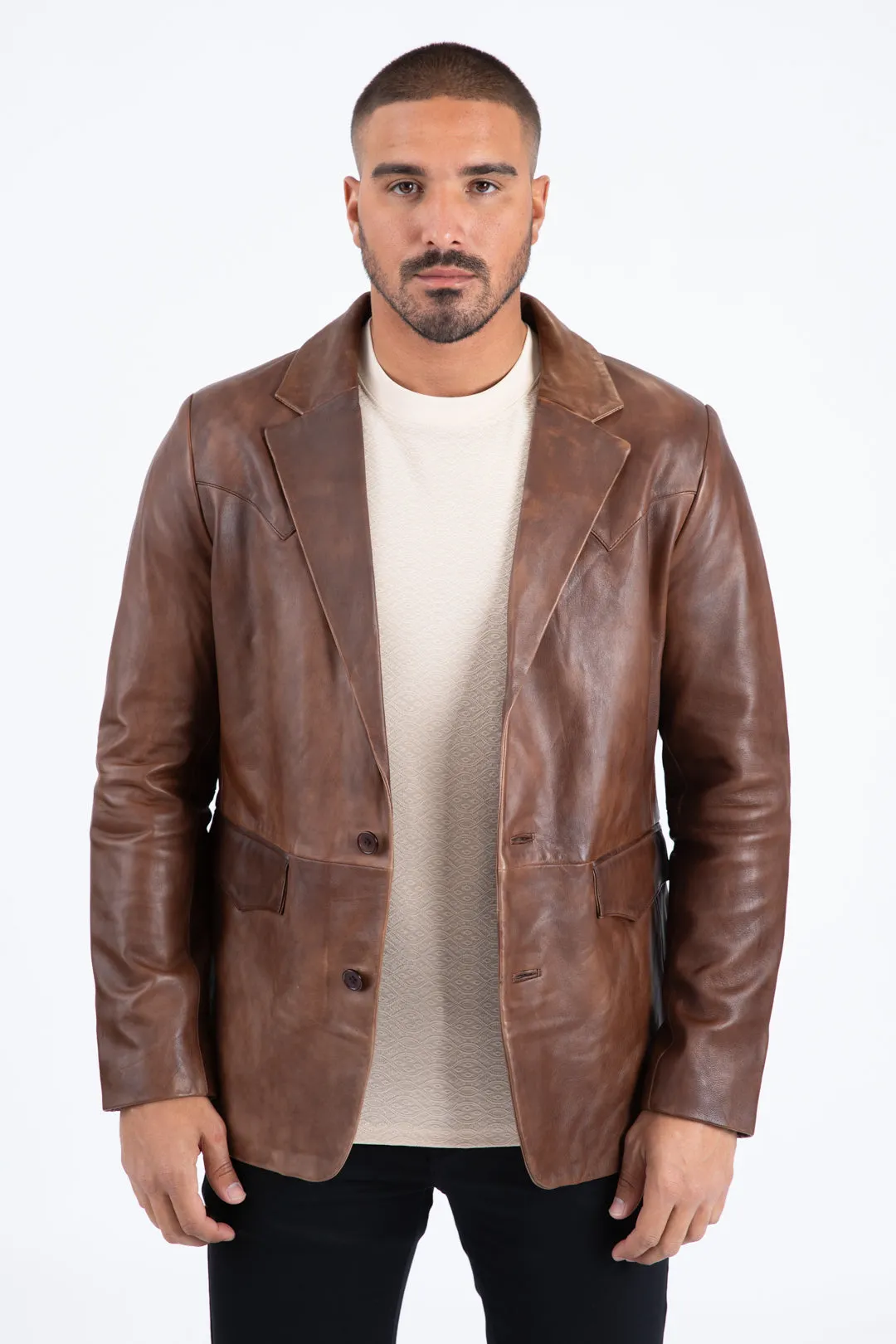 Mens Platini Western Leather Jacket Brown - Vintage Cowboy Style sold by Alberto Nardoni product image thumbnail 5