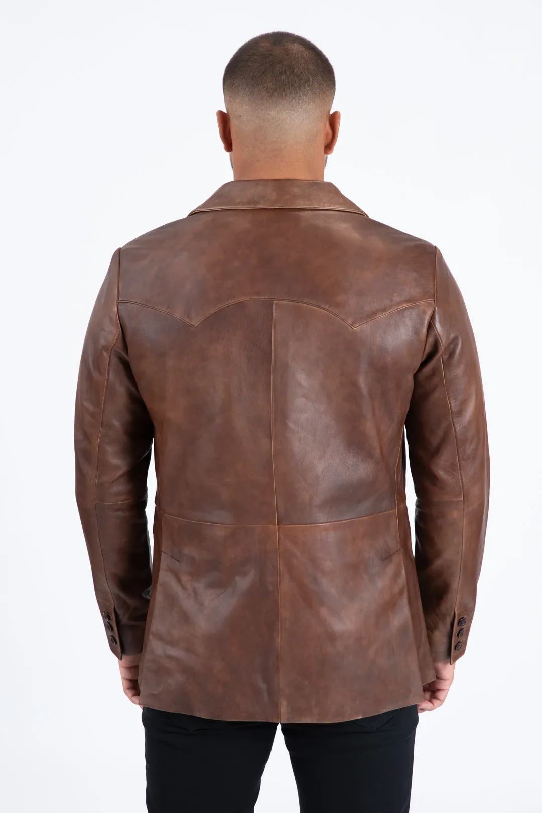 Mens Platini Western Leather Jacket Brown - Vintage Cowboy Style sold by Alberto Nardoni product image thumbnail 2