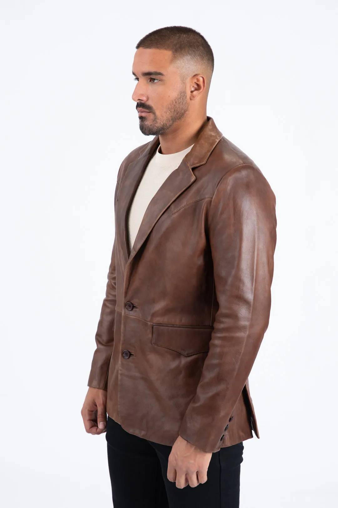 Mens Platini Western Leather Jacket Brown - Vintage Cowboy Style sold by Alberto Nardoni product image thumbnail 3