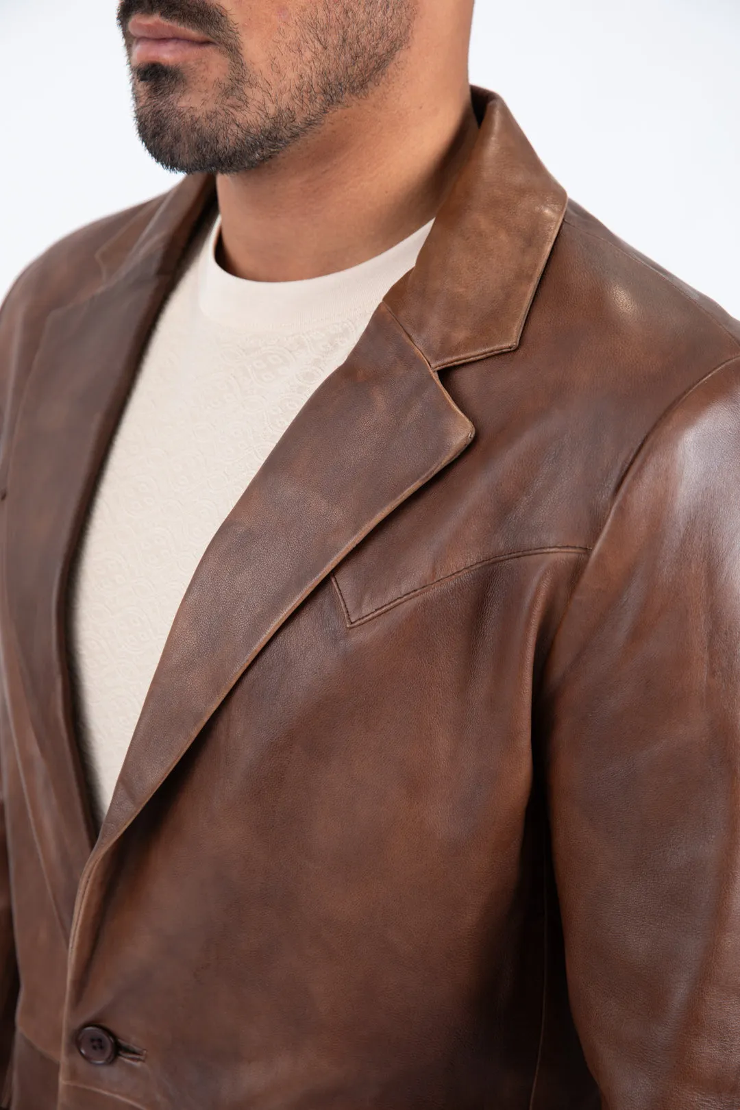 Mens Platini Western Leather Jacket Brown - Vintage Cowboy Style sold by Alberto Nardoni product image thumbnail 4