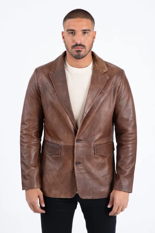 Mens Platini Western Leather Jacket Brown - Vintage Cowboy Style made by Alberto Nardoni