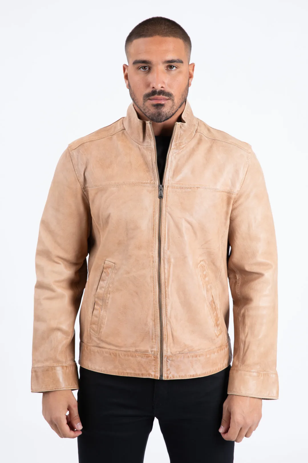 Mens Platini Western Leather Jacket - Vintage Cowboy Style in Color Pug sold by Alberto Nardoni