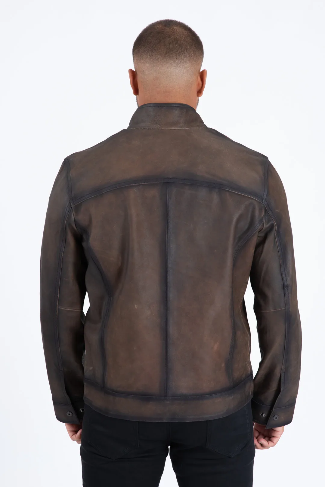 Mens Platini Western Leather Jacket - Vintage Cowboy Style in Color Brown sold by Alberto Nardoni product image thumbnail 4
