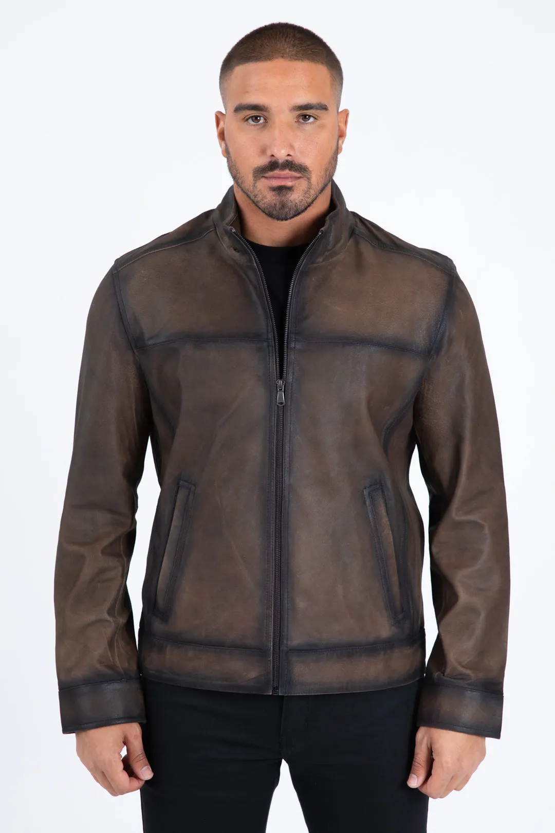 Mens Platini Western Leather Jacket - Vintage Cowboy Style in Color Brown sold by Alberto Nardoni