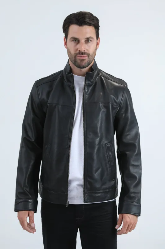 Mens Platini Western Leather Jacket - Vintage Cowboy Style in Color Black made by Alberto Nardoni