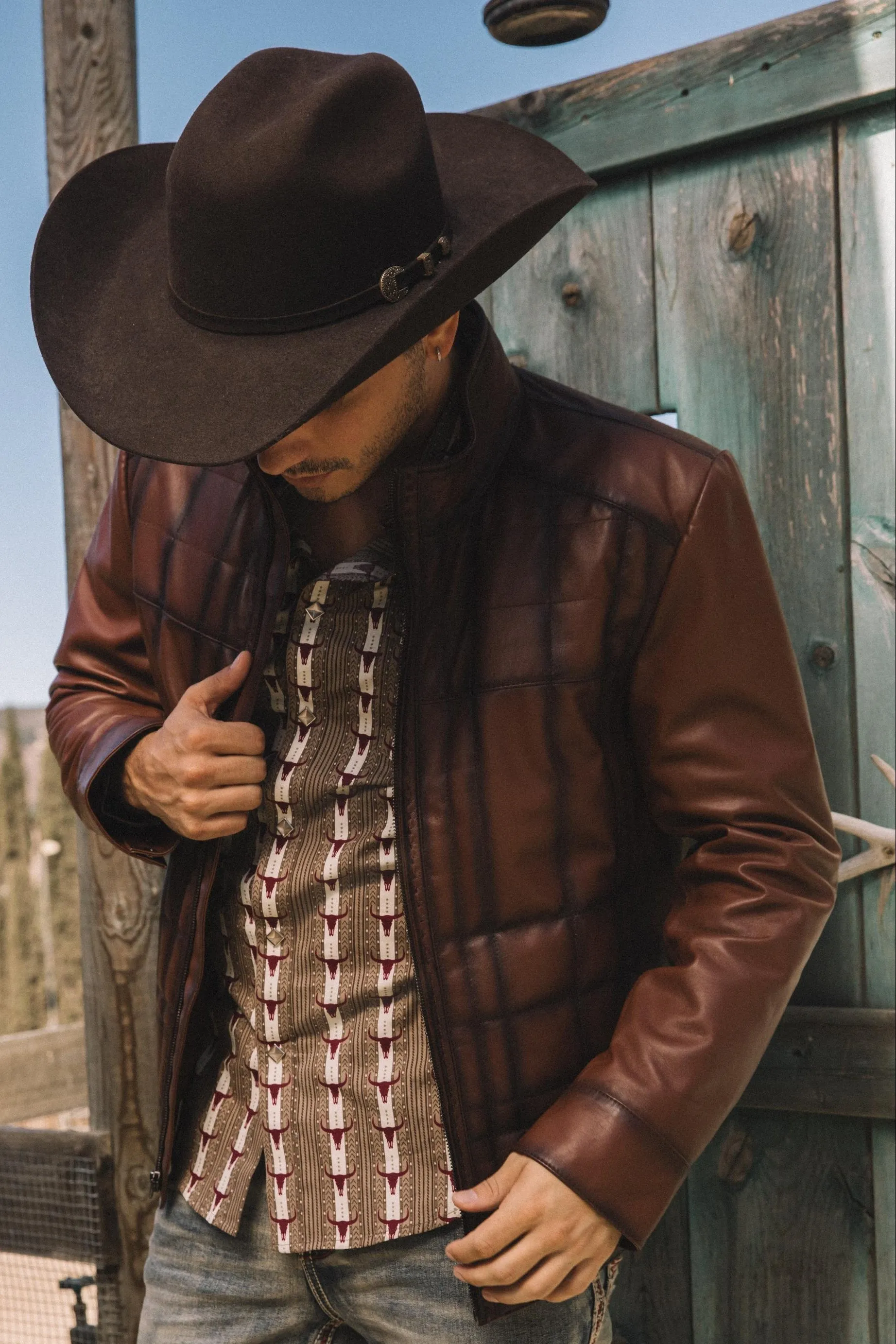 Mens Platini Brown Western Leather Jacket - Vintage Cowboy Style sold by Alberto Nardoni product image thumbnail 5