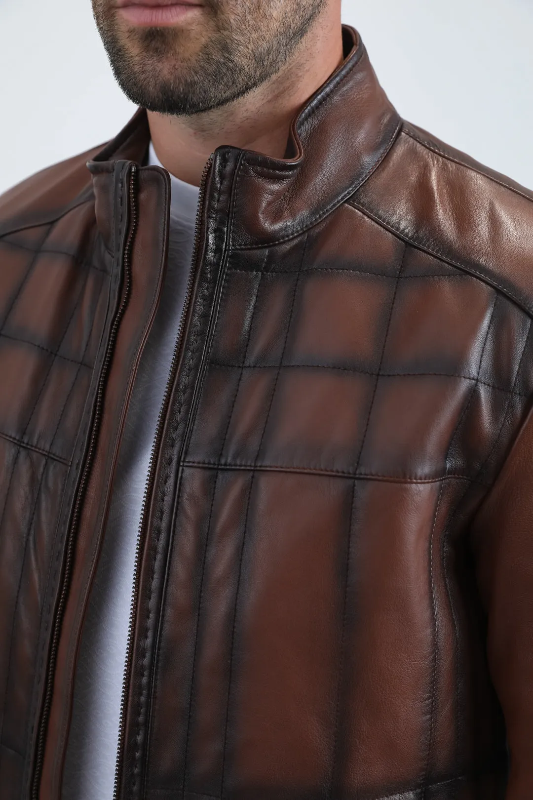 Mens Platini Brown Western Leather Jacket - Vintage Cowboy Style sold by Alberto Nardoni product image thumbnail 2