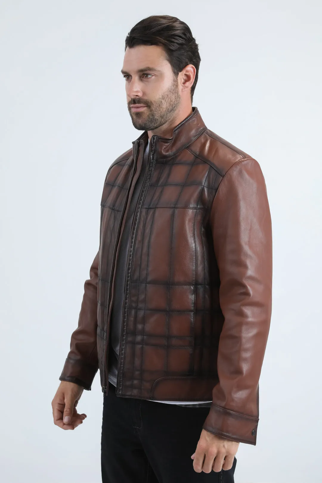 Mens Platini Brown Western Leather Jacket - Vintage Cowboy Style sold by Alberto Nardoni product image thumbnail 3
