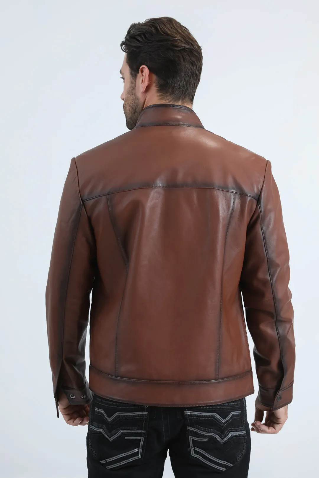 Mens Platini Brown Western Leather Jacket - Vintage Cowboy Style sold by Alberto Nardoni product image thumbnail 4