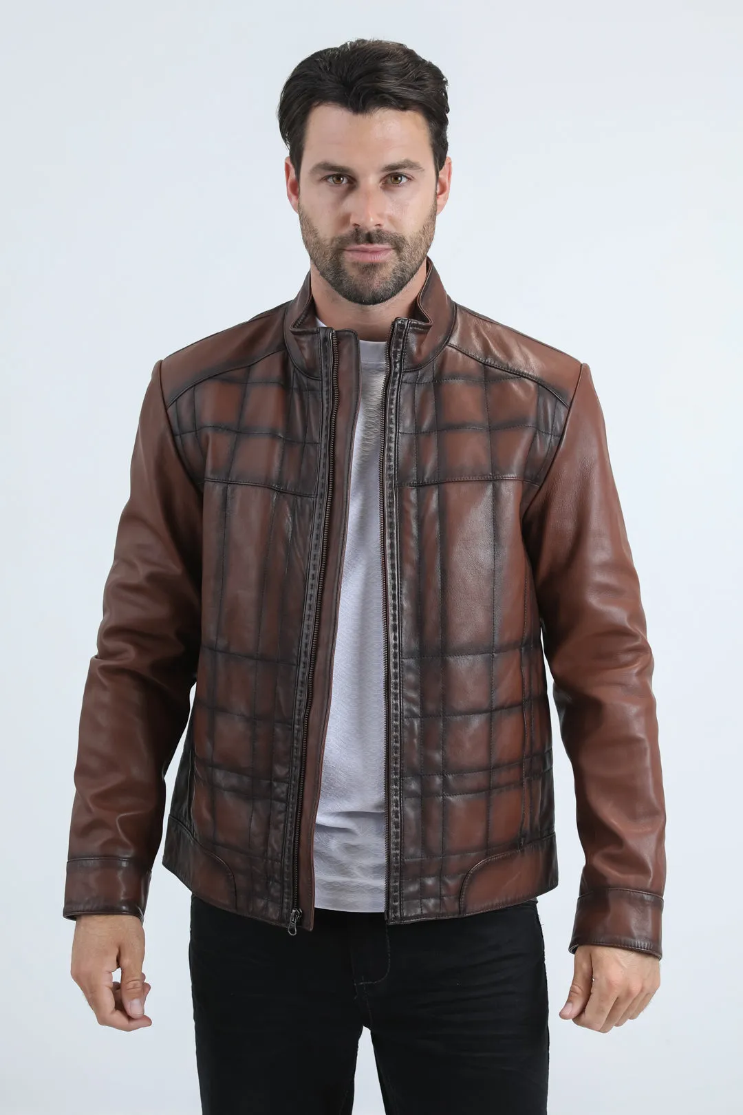 Mens Platini Brown Western Leather Jacket - Vintage Cowboy Style sold by Alberto Nardoni