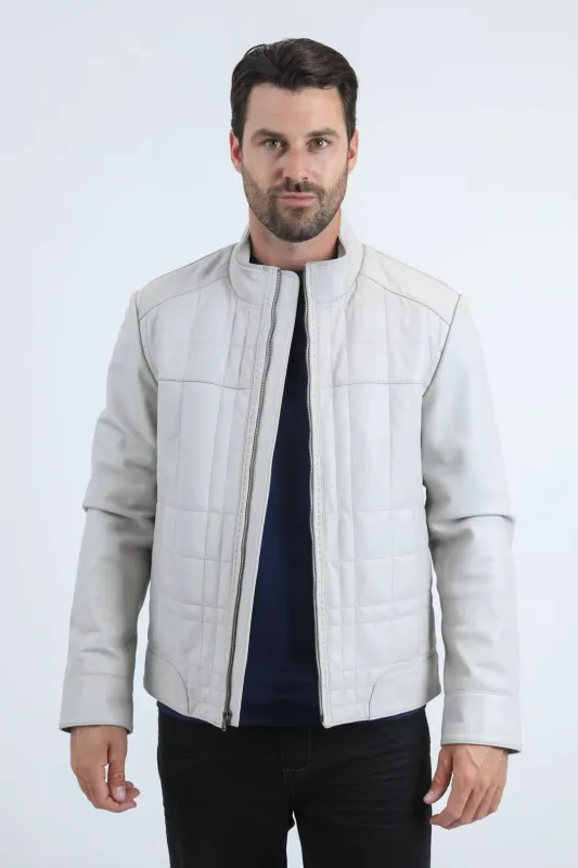 Mens Platini Western Leather Jacket - Vintage Cowboy Style in Color Bone made by Alberto Nardoni