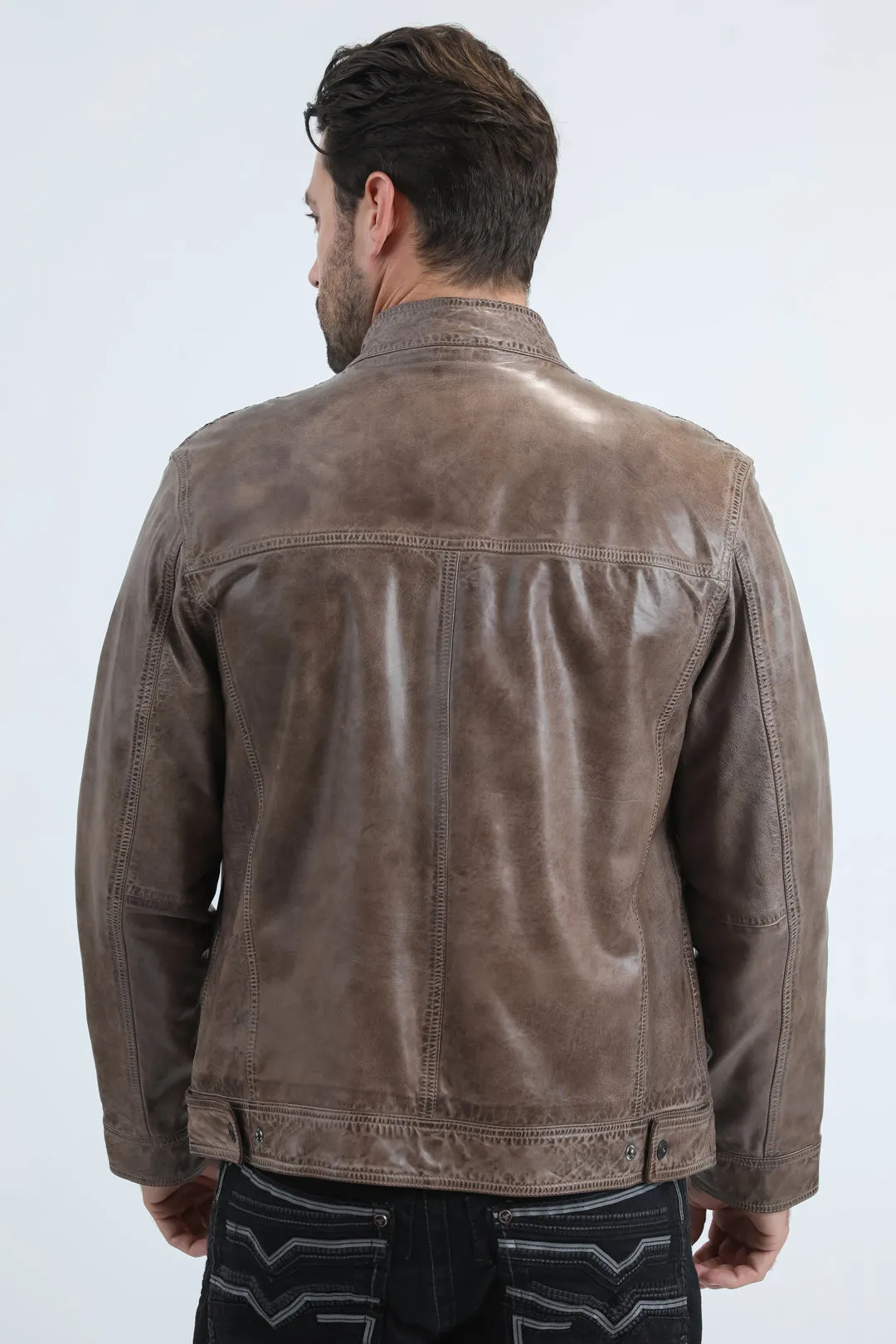 Mens Platini Western Leather Jacket - Vintage Cowboy Style in Color Grey sold by Alberto Nardoni product image thumbnail 4