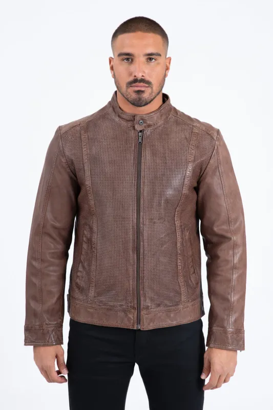 Mens Platini Western Leather Jacket - Vintage Cowboy Style in Color Barrel made by Alberto Nardoni