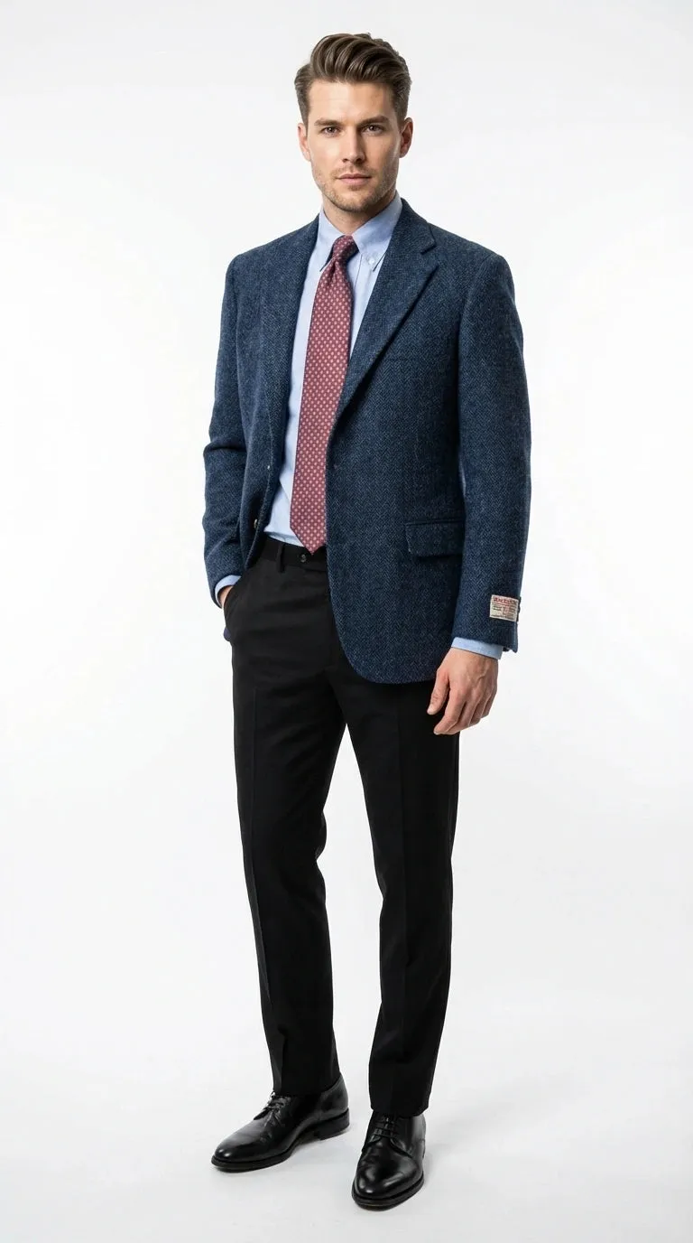 Mens Light Blue Tweed Blazer Sport Coat – Classic Herringbone Jacket Formal Business Casual Smart Outerwear in indigo cobalt blue sold by Alberto Nardoni product image thumbnail 2