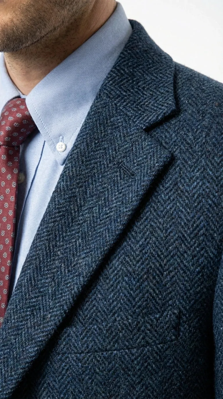 Mens Light Blue Tweed Blazer Sport Coat – Classic Herringbone Jacket Formal Business Casual Smart Outerwear in indigo cobalt blue sold by Alberto Nardoni product image thumbnail 4