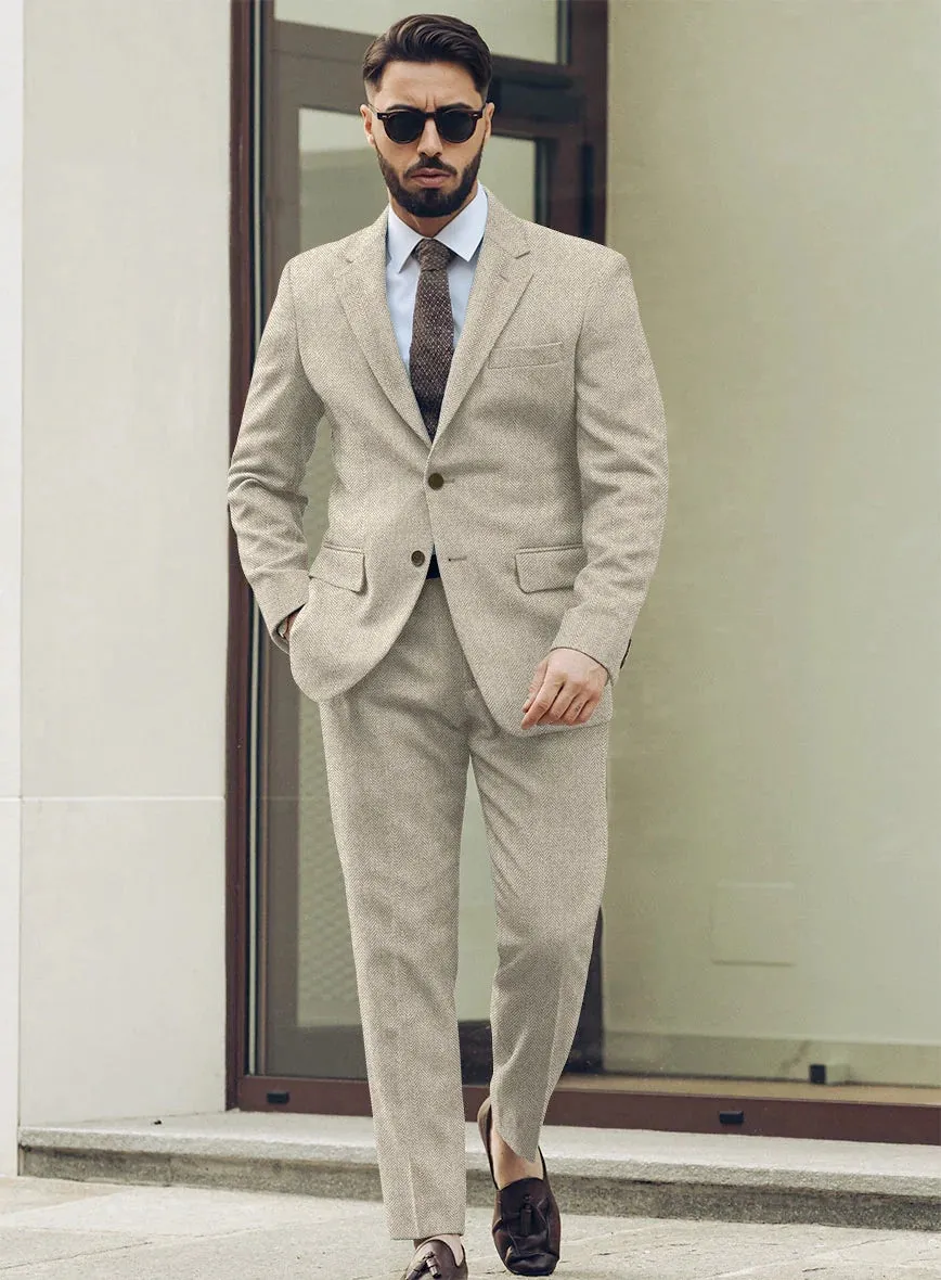 Men’s Light Tan Tweed Suit – Classic Beige Two Piece Suit, Herringbone Formal Wear, Vintage Style Business & Wedding Outfit for Men sold by Alberto Nardoni