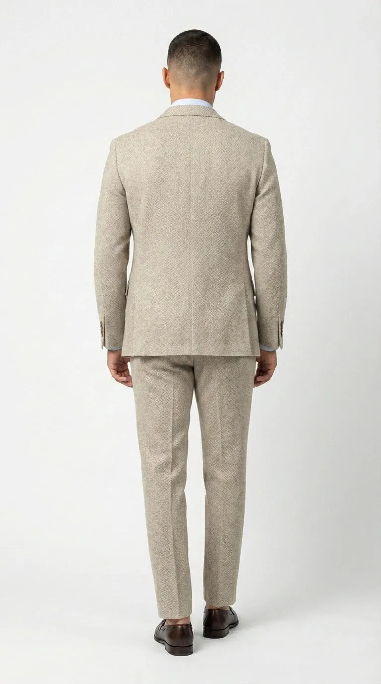 Men’s Light Tan Tweed Suit – Classic Beige Two Piece Suit, Herringbone Formal Wear, Vintage Style Business & Wedding Outfit for Men sold by Alberto Nardoni product image thumbnail 5
