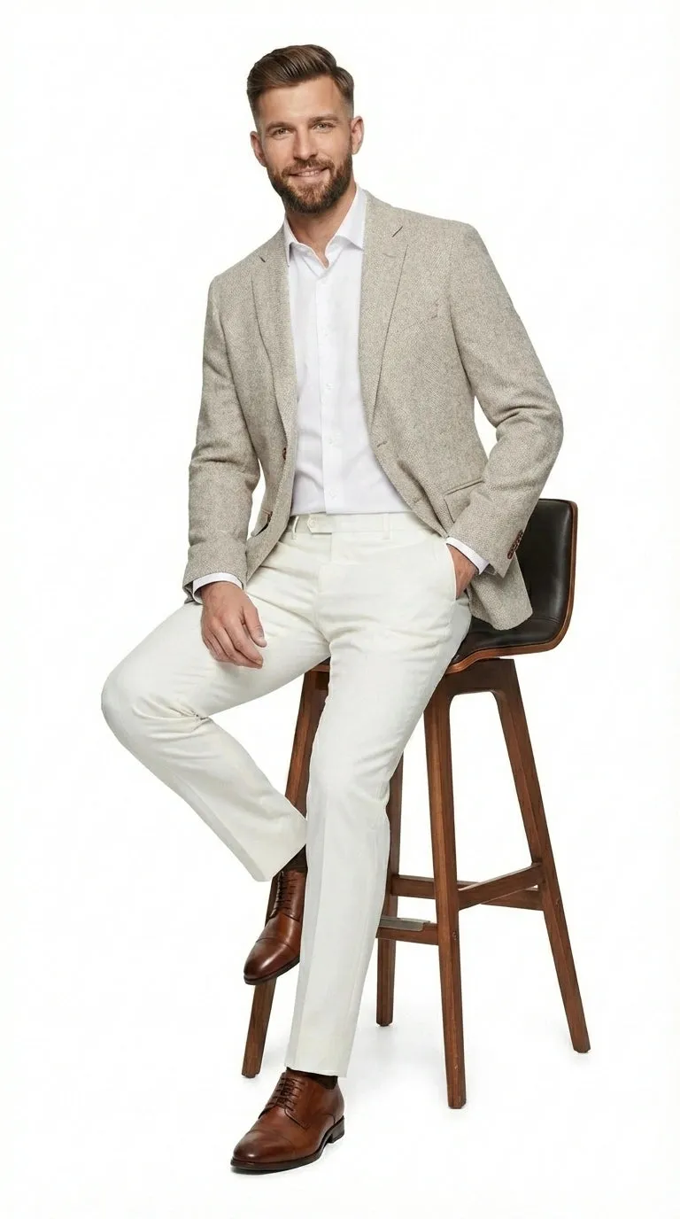 Men’s Light Tan Tweed Blazer – Classic Herringbone Sport Coat, Beige Casual Formal Jacket, Vintage Style Business & Smart Casual Wear sold by Alberto Nardoni product image thumbnail 4