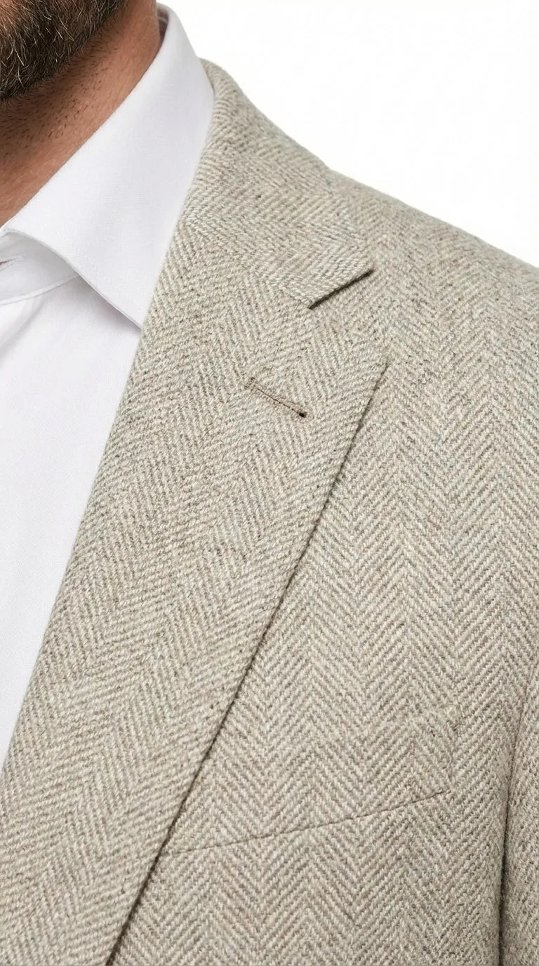 Men’s Light Tan Tweed Blazer – Classic Herringbone Sport Coat, Beige Casual Formal Jacket, Vintage Style Business & Smart Casual Wear sold by Alberto Nardoni product image thumbnail 5