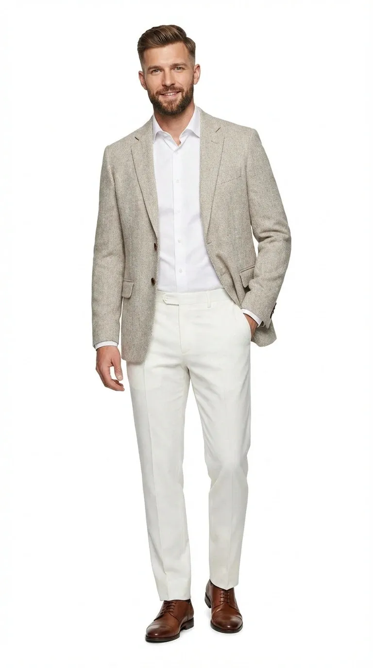 Men’s Light Tan Tweed Blazer – Classic Herringbone Sport Coat, Beige Casual Formal Jacket, Vintage Style Business & Smart Casual Wear sold by Alberto Nardoni product image thumbnail 2