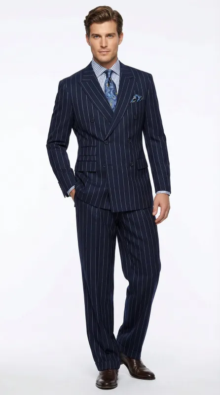 Men's Navy Blue Double Breasted Pinstripe Suit – Modern Fit made by Alberto Nardoni