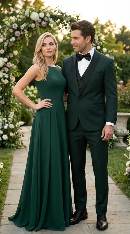 Men’s Hunter Green Tuxedo Suit 3 Piece – One Button Peak Lapel Designer Formal Suit for Wedding,  Light Weight Wool By Statement Dark Green made by Alberto Nardoni