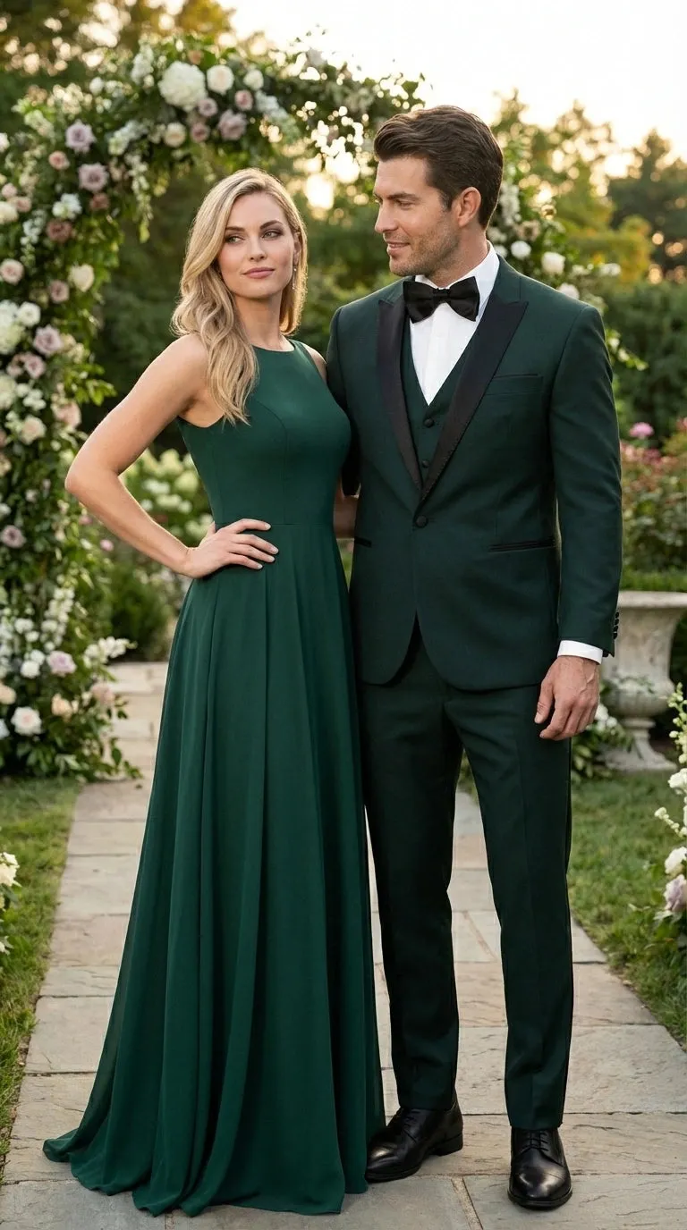 Men’s Hunter Green Tuxedo Suit 3 Piece – One Button Peak Lapel Designer Formal Suit for Wedding, Light Weight Wool By Statement Dark Green sold by Alberto Nardoni