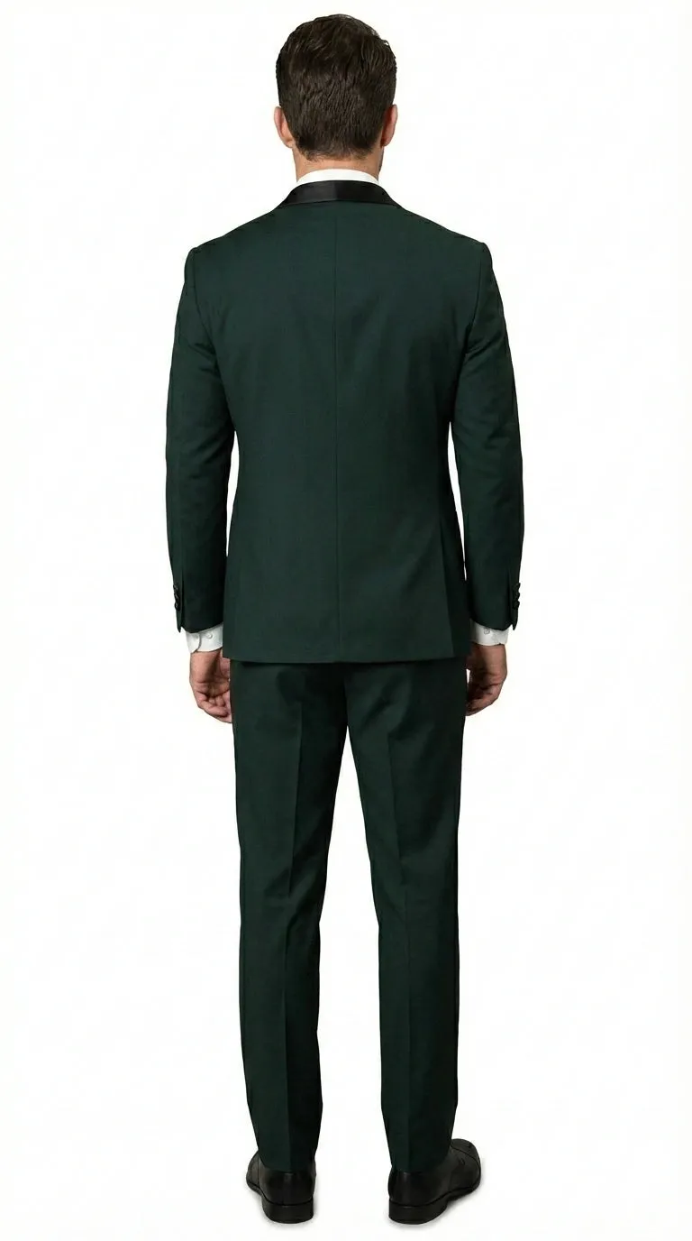 Men’s Hunter Green Tuxedo Suit 3 Piece – One Button Peak Lapel Designer Formal Suit for Wedding, Light Weight Wool By Statement Dark Green sold by Alberto Nardoni product image thumbnail 4