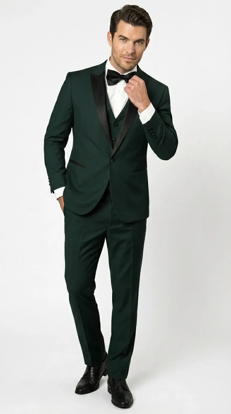 Men’s Hunter Green Tuxedo Suit 3 Piece – One Button Peak Lapel Designer Formal Suit for Wedding, Light Weight Wool By Statement Dark Green sold by Alberto Nardoni product image thumbnail 3