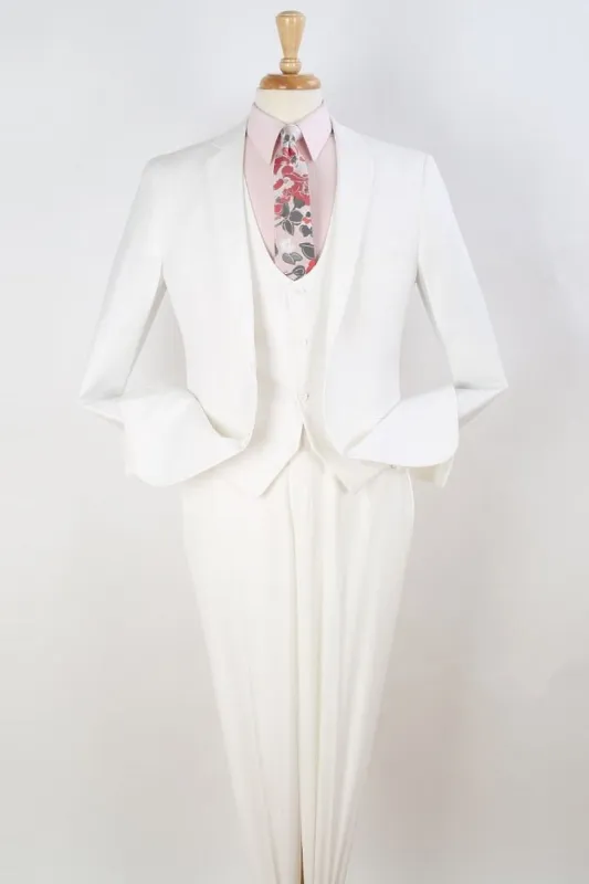 Mens Two Button Slim Fit Scoop Vested Suit in White made by Alberto Nardoni
