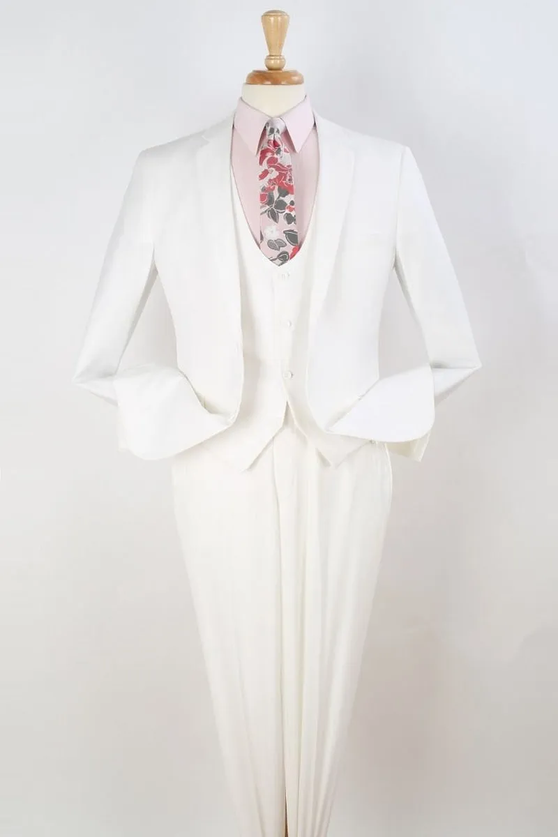 Mens Two Button Slim Fit Scoop Vested Suit in White sold by Alberto Nardoni