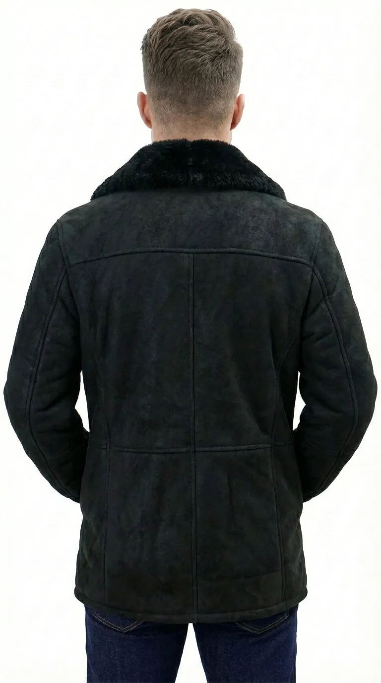 Men’s Black Sheepskin Leather Jacket Cowboy – Warm Faux Fur Collar Coat, Winter Long Jacket, Casual Western Style Outerwear sold by Alberto Nardoni product image thumbnail 2