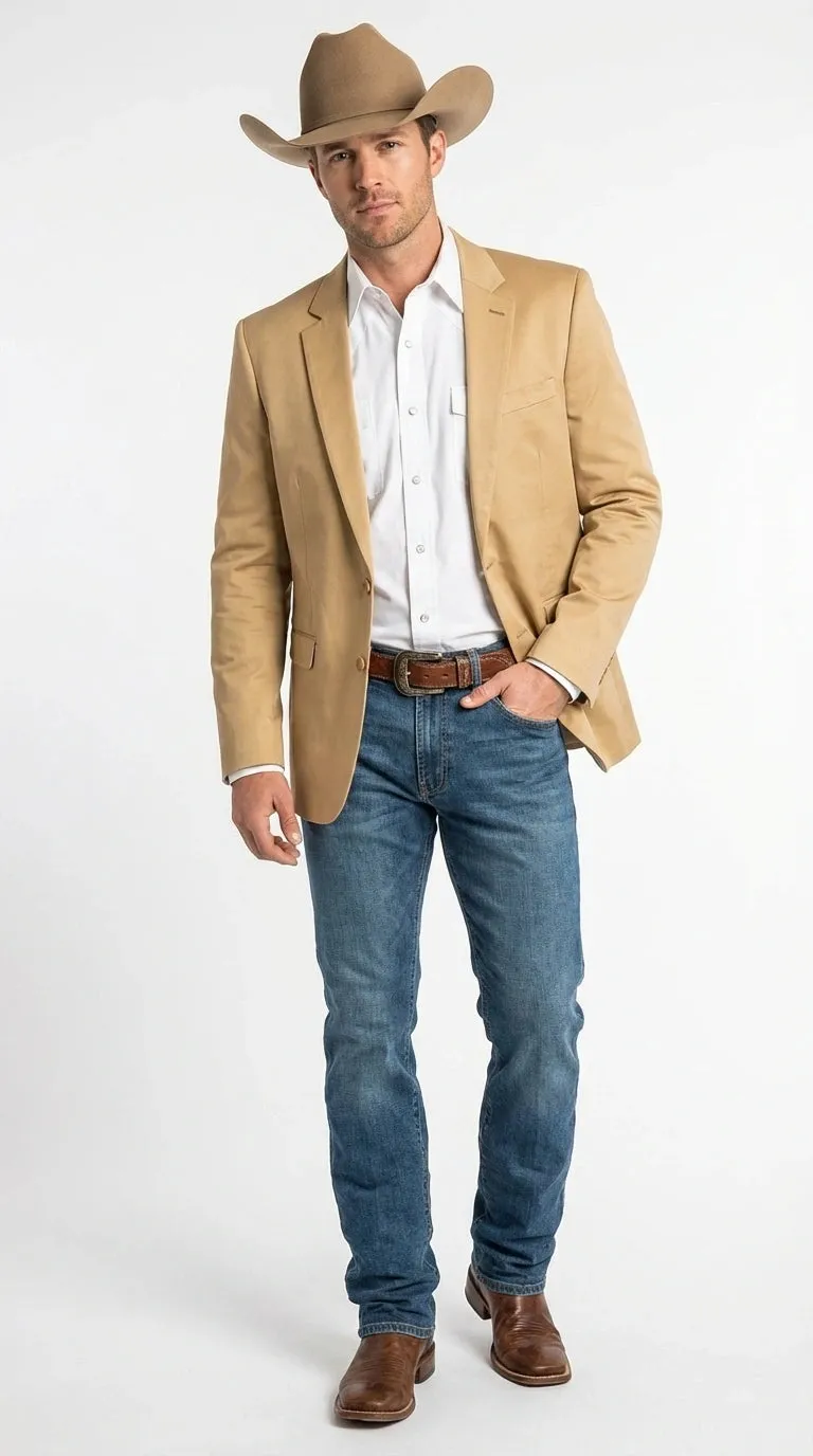 Men’s Tan Camel British khaki Western Blazer – Two Button Classic Casual Sport Coat - Cowboy Country Coat sold by Alberto Nardoni product image thumbnail 2