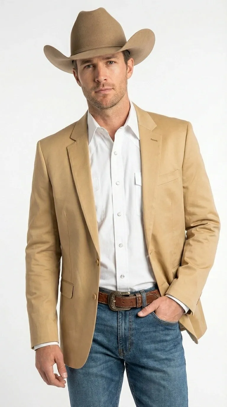 Men’s Tan Camel British khaki Western Blazer – Two Button Classic Casual Sport Coat - Cowboy Country Coat sold by Alberto Nardoni product image thumbnail 3