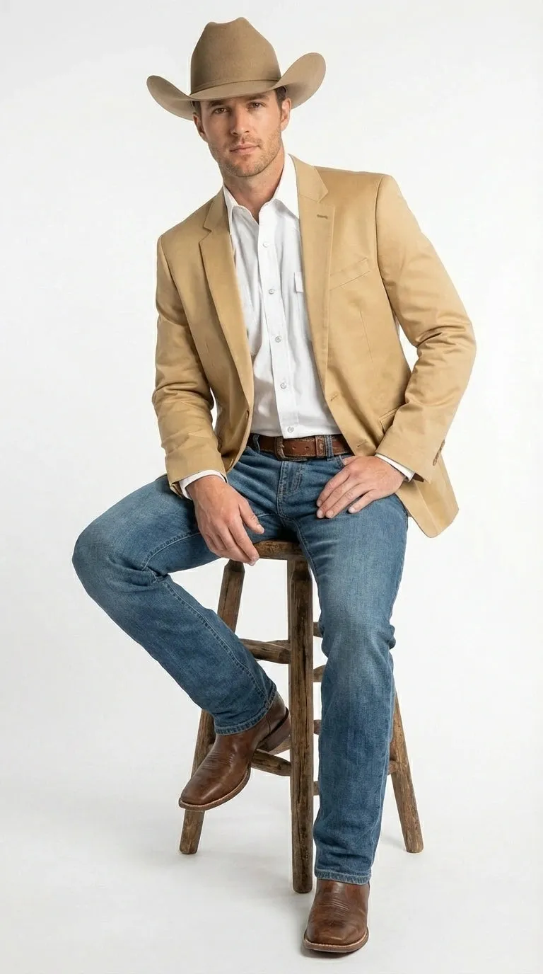 Men’s Tan Camel British khaki Western Blazer – Two Button Classic Casual Sport Coat - Cowboy Country Coat sold by Alberto Nardoni product image thumbnail 4