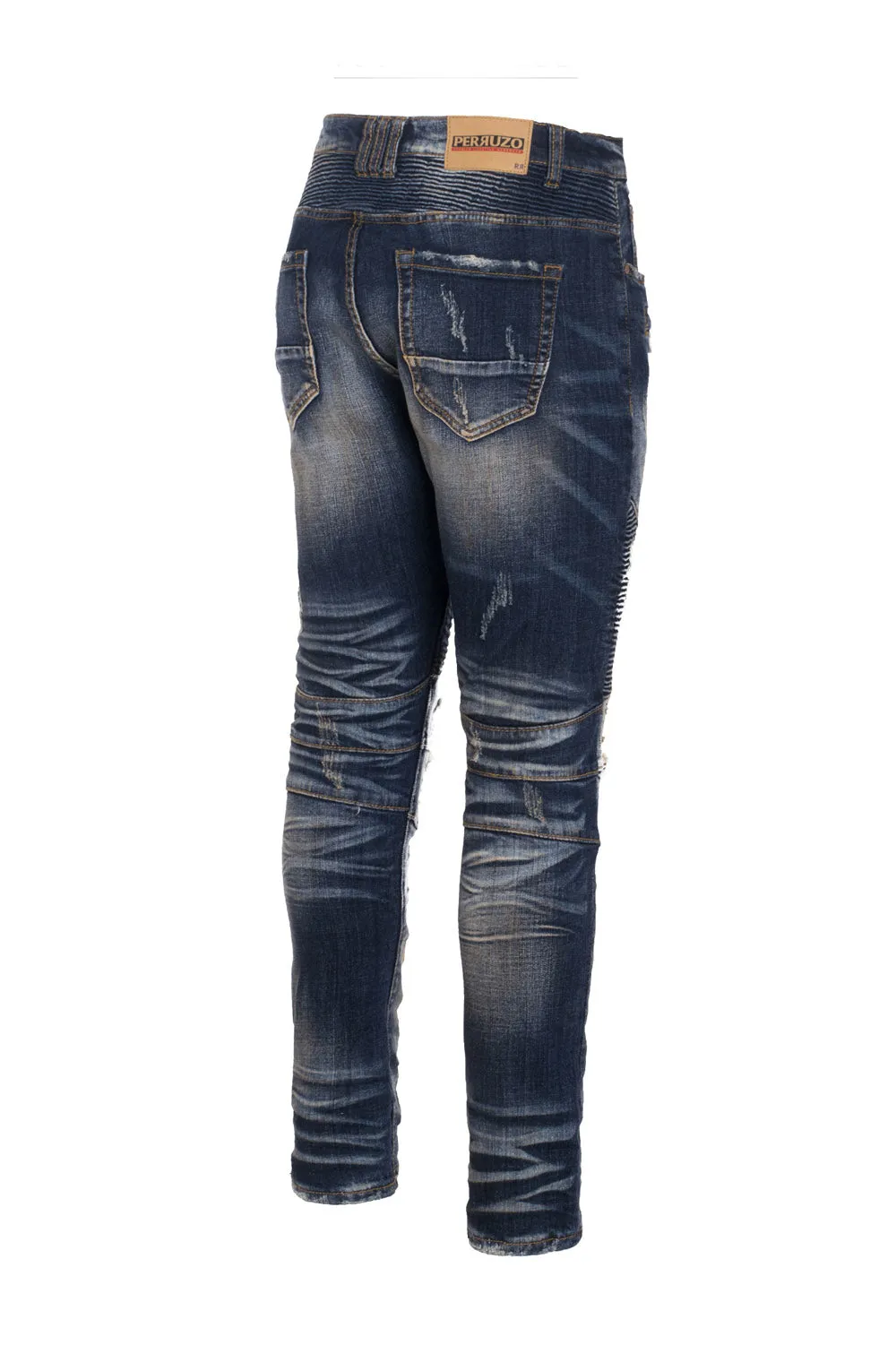 Distressed Moto Jeans in demin sold by Alberto Nardoni product image thumbnail 2