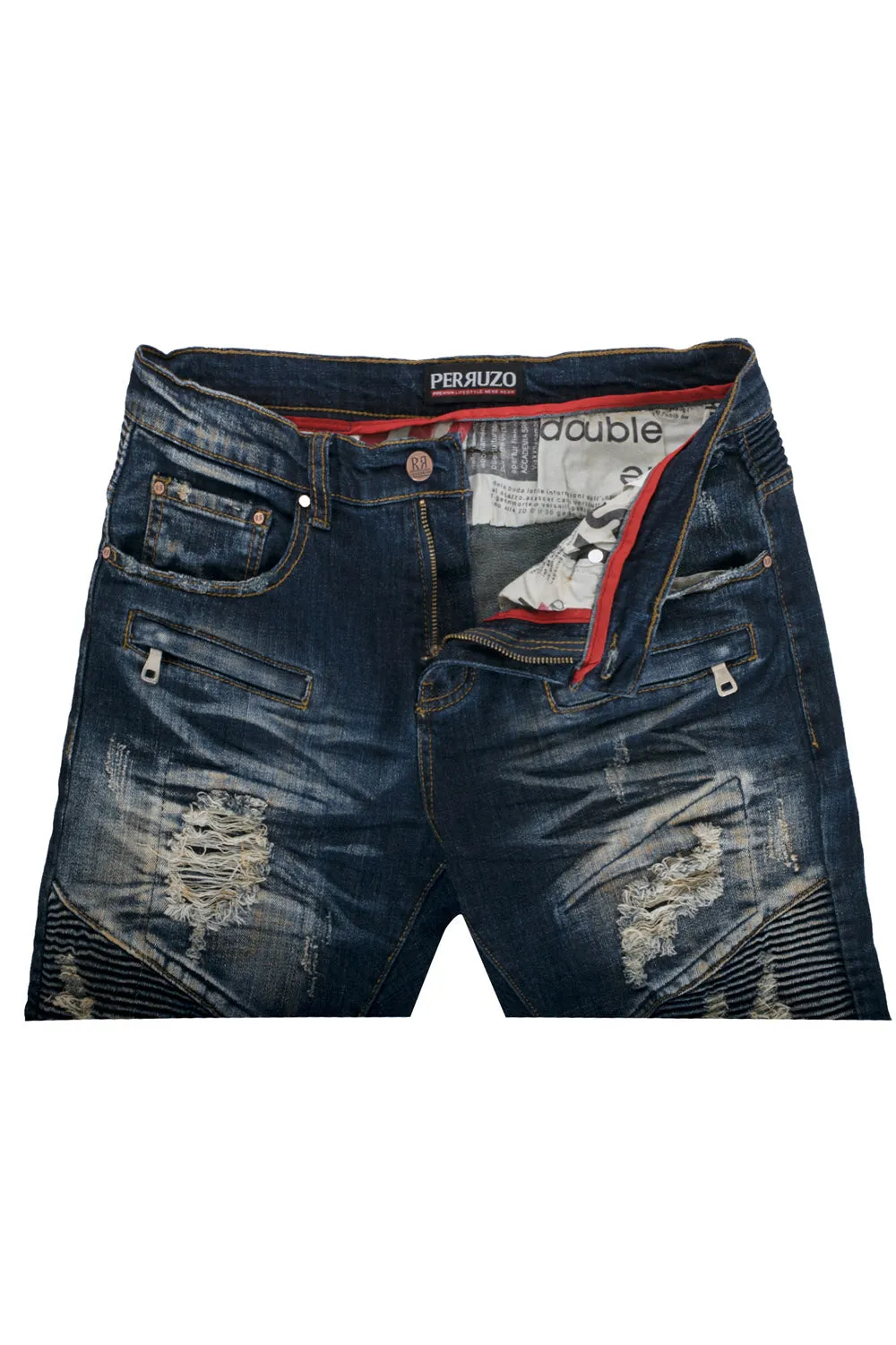 Distressed Moto Jeans in demin sold by Alberto Nardoni product image thumbnail 3