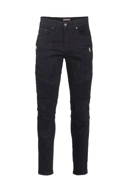 Moto Jeans in Distressed Black made by Alberto Nardoni